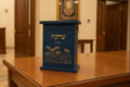 Blue Enameled Wood Tzedakah Box