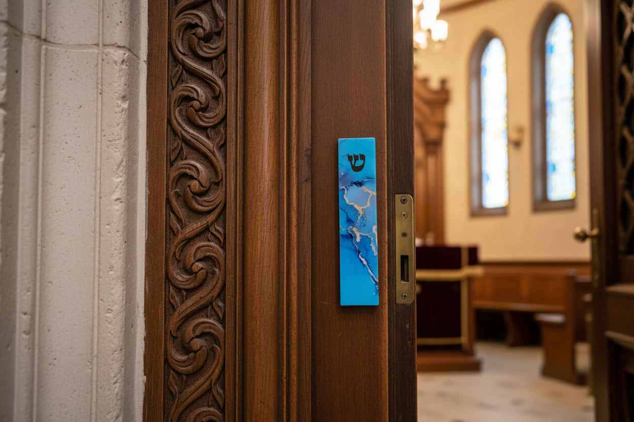 "Blue Marble" Art Glass Mezuzah