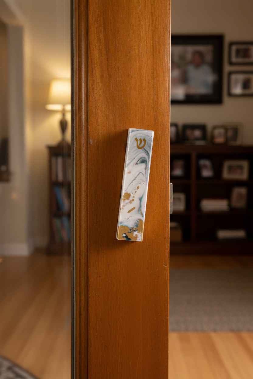 "Lilac Marble" Art Glass Mezuzah