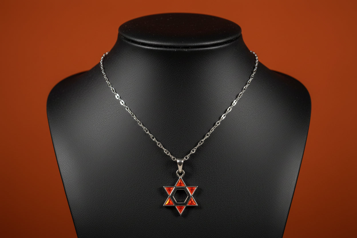 Orange and Silver Star of David Necklace