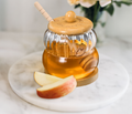 Glass Honey Jar with Wood Lid & Stand and Honey Dipper