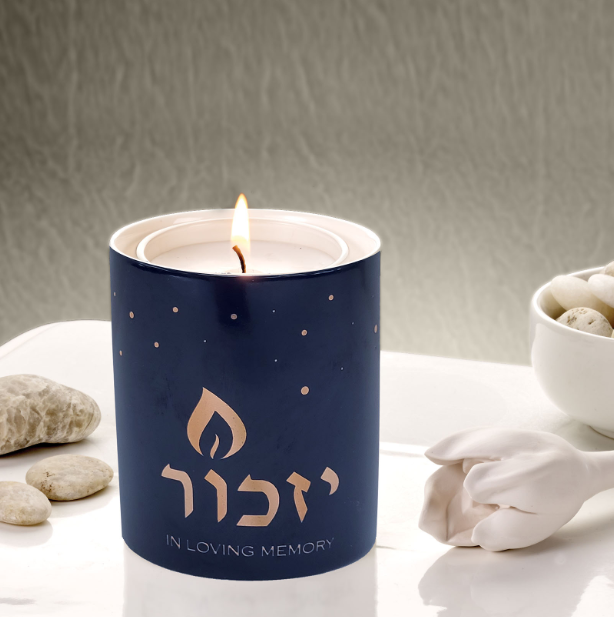 Blue Ceramic Yizkor Luminaria w/ Gold Accents, 1 Day