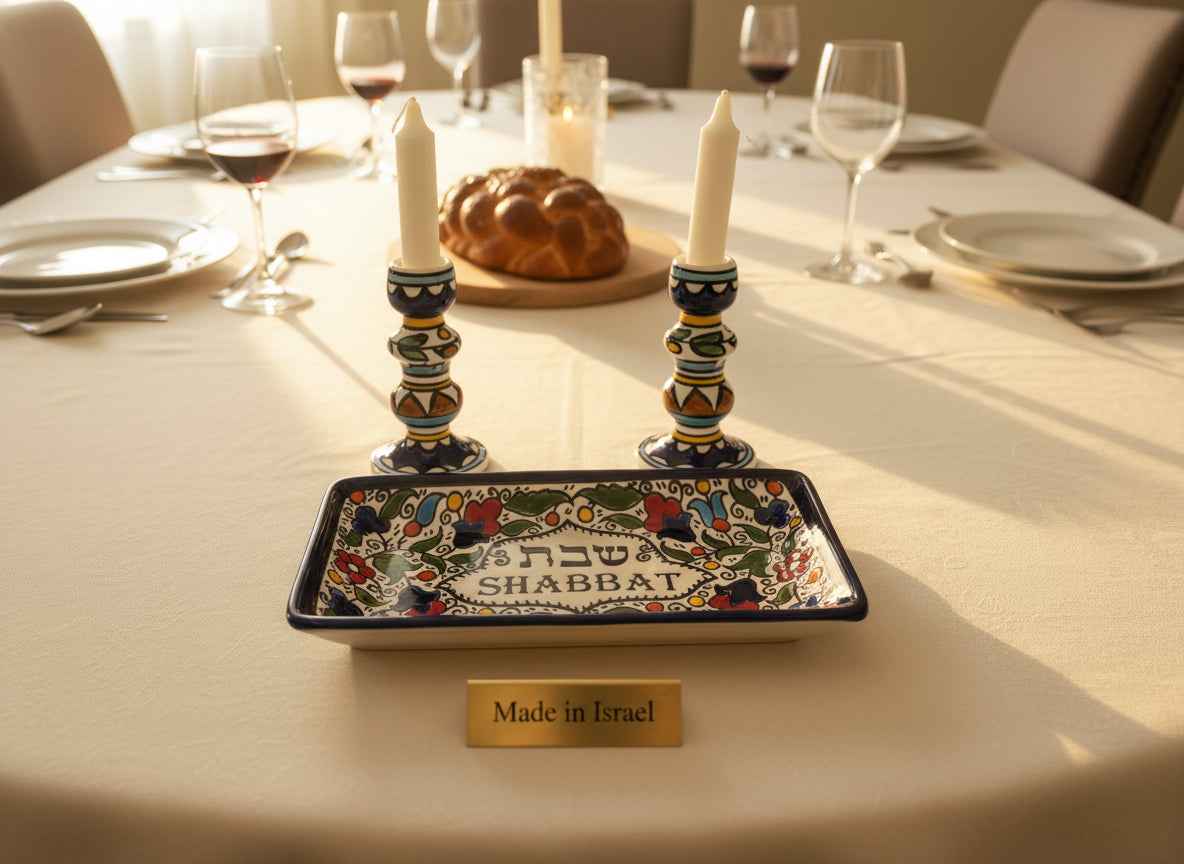 Colorful Shabbat Candle and Tray set