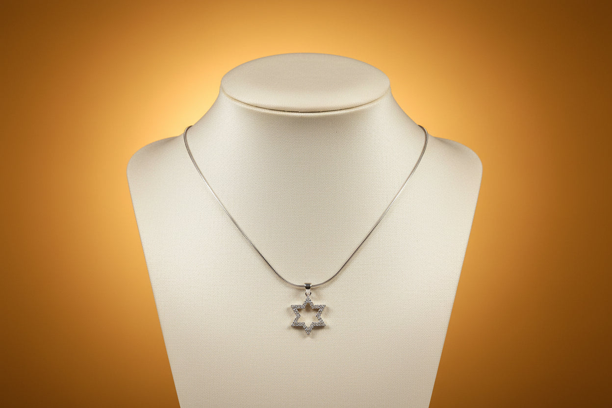 Small Diamond Studded Star of David Necklace