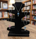 Pink and Blue Glittered Star of David Necklace